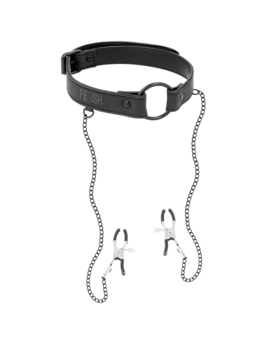 FETISH SUBMISSIVE ANILLA MORDAZA CON PINZAS PARA PEZONES