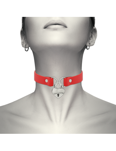 COQUETTE COLLAR CUERO VEGANO ROJO ACCESORIO CORAZoN CON LLAVE