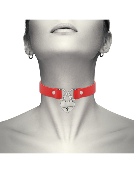 COQUETTE COLLAR CUERO VEGANO ROJO ACCESORIO CORAZoN CON LLAVE