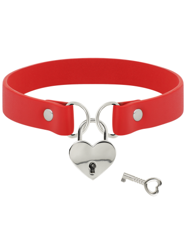 COQUETTE COLLAR CUERO VEGANO ROJO ACCESORIO CORAZoN CON LLAVE