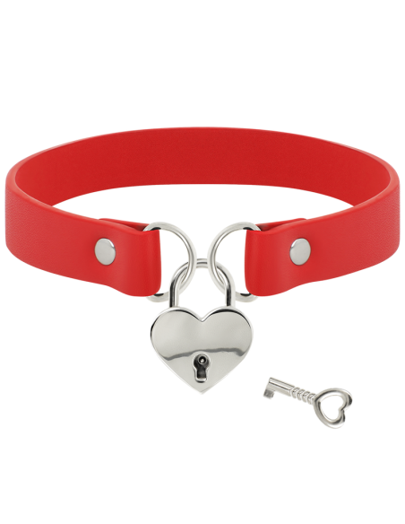 COQUETTE COLLAR CUERO VEGANO ROJO ACCESORIO CORAZoN CON LLAVE