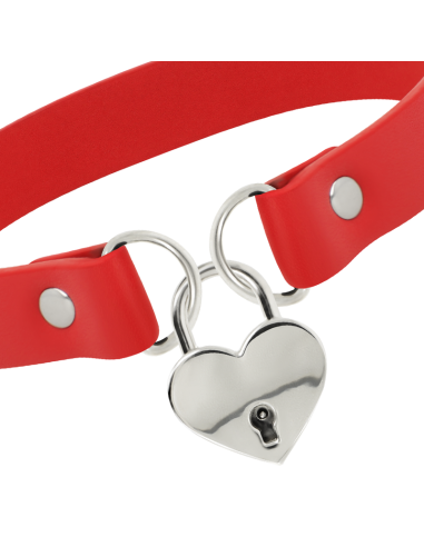 COQUETTE COLLAR CUERO VEGANO ROJO ACCESORIO CORAZoN CON LLAVE