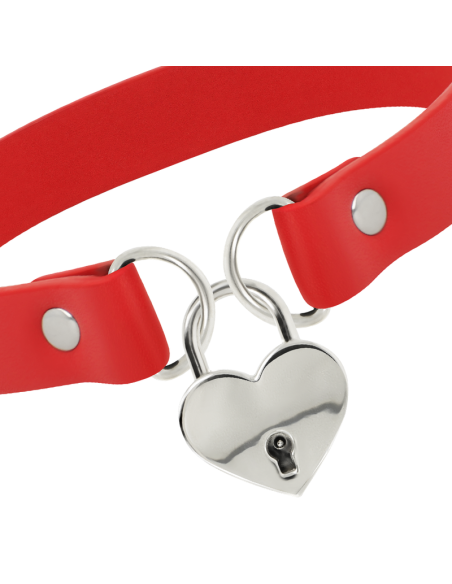 COQUETTE COLLAR CUERO VEGANO ROJO ACCESORIO CORAZoN CON LLAVE