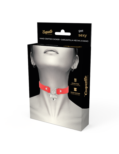 COQUETTE COLLAR CUERO VEGANO ROJO ACCESORIO CORAZoN CON LLAVE