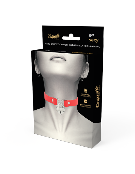 COQUETTE COLLAR CUERO VEGANO ROJO ACCESORIO CORAZoN CON LLAVE