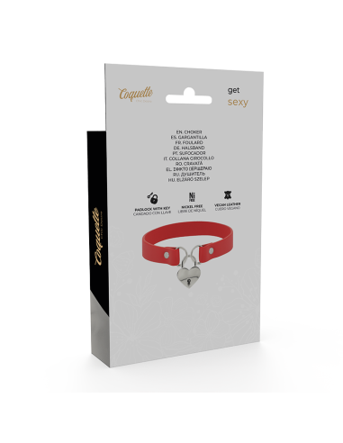COQUETTE COLLAR CUERO VEGANO ROJO ACCESORIO CORAZoN CON LLAVE