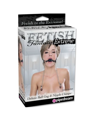 MORDAZA DELUXE CON PINZAS PEZONES CON CADENAS FETISH FANTASY EXTREME