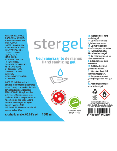 STERGEL HIDROALCOHOLICO ALOE VERA FRAGANCIA 100ML