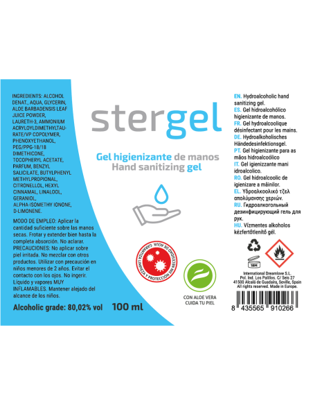 STERGEL HIDROALCOHOLICO ALOE VERA FRAGANCIA 100ML