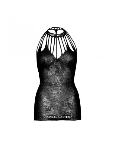 LEG AVENUE MINI VESTIDO DE ENCAJE CON ABERTURAS TALLA UNICA NEGRO