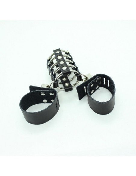 OHMAMA FETISH JAULA PENE CON ANILLAS METALICAS Y CORREAS PIEL
