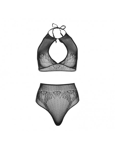 LEG AVENUE SET DOS PIEZAS TOP CORTO CUELLO HALTER Y TANGA TALLA UNICA