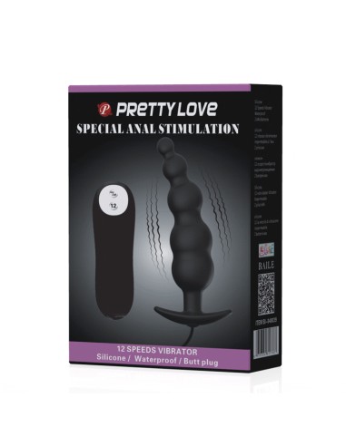 PRETTY LOVE PLUG ANAL SILICONA ESTIMULACION EXTRA Y 12 MODOS VIBRACION NEGRO