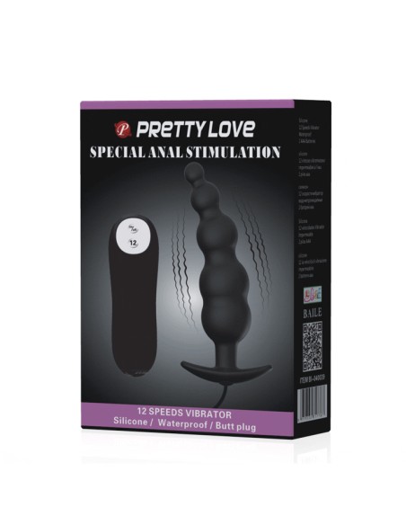 PRETTY LOVE PLUG ANAL SILICONA ESTIMULACION EXTRA Y 12 MODOS VIBRACION NEGRO