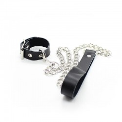 OHMAMA COLLAR PARA PENE Y CORREA PIEL CON CADENA METALICA 2