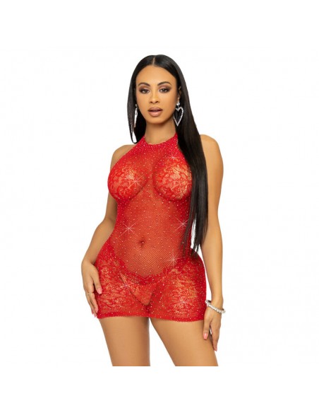 LEG AVENUE MINI VESTIDO CON PEDRERiA TALLA uNICA ROJO