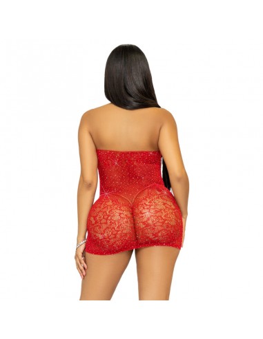 LEG AVENUE MINI VESTIDO CON PEDRERiA TALLA uNICA ROJO