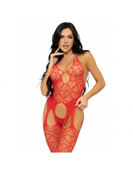 LEG AVENUE BODYSTOCKING DE RED CON TIRANTES TALLA uNICA ROJO