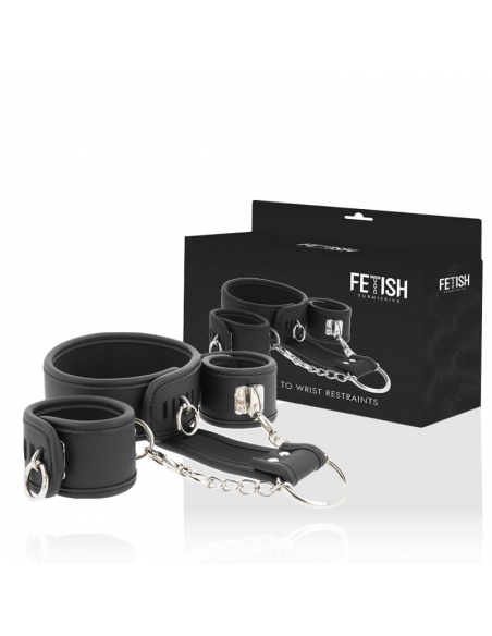 FETISH SUBMISSIVE COLLAR Y ESPOSAS CUERO VEGANO CON FORRO DE NOPRENO