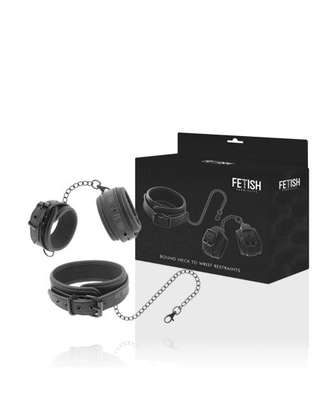FETISH SUBMISSIVE COLLAR Y ESPOSAS CUERO VEGANO CON FORRO DE NOPRENO