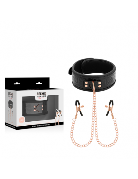 BEGME BLACK EDITION COLLAR CON CADENAS Y PINZAS PEZONES CON FORRO DE NOPRENO