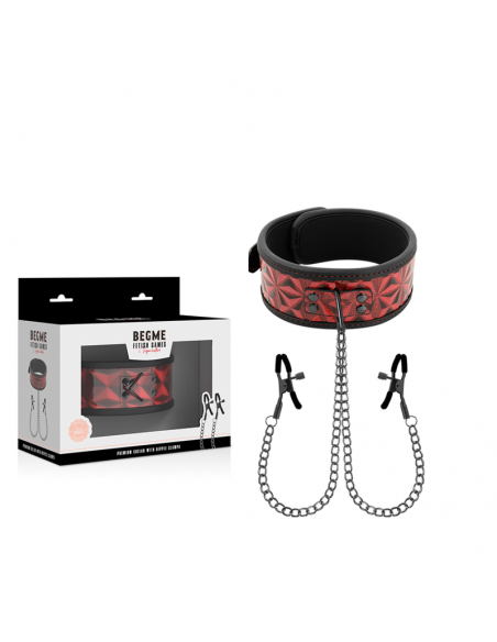 BEGME RED EDITION COLLAR CON CADENAS Y PINZAS PEZONES CON FORRO DE NOPRENO