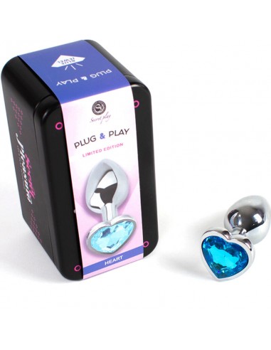 SECRET PLAY METAL BUTT PLUG CORAZoN AZUL TALLA S 7 CM