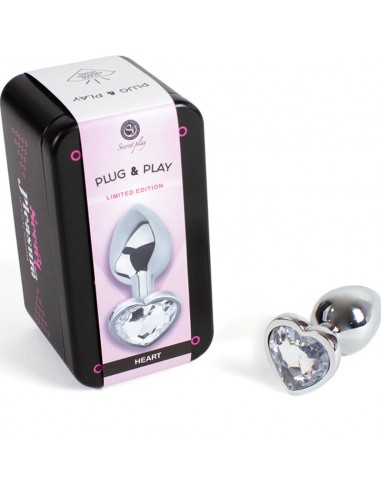 SECRET PLAY METAL BUTT PLUG CORAZoN TRANSPARENTE TALLA S 7 CM