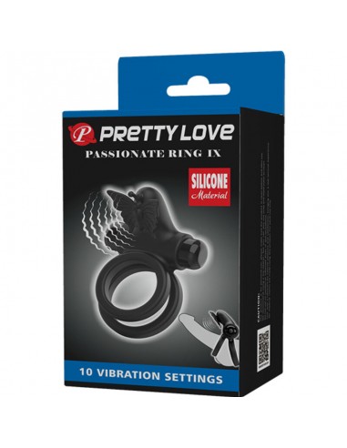 PRETTY LOVE DOBLE ANILO VIBRADOR CON ESTIMULADOR NEGRO