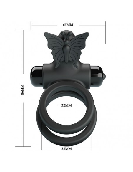 PRETTY LOVE DOBLE ANILO VIBRADOR CON ESTIMULADOR NEGRO