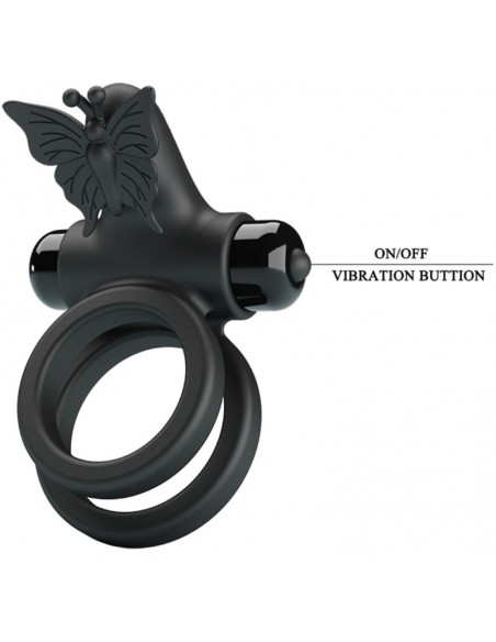 PRETTY LOVE DOBLE ANILO VIBRADOR CON ESTIMULADOR NEGRO