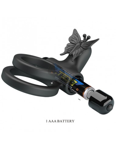 PRETTY LOVE DOBLE ANILO VIBRADOR CON ESTIMULADOR NEGRO