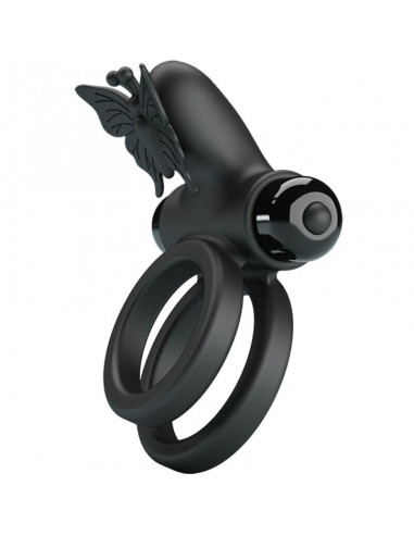 PRETTY LOVE DOBLE ANILO VIBRADOR CON ESTIMULADOR NEGRO