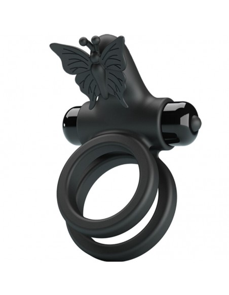PRETTY LOVE DOBLE ANILO VIBRADOR CON ESTIMULADOR NEGRO