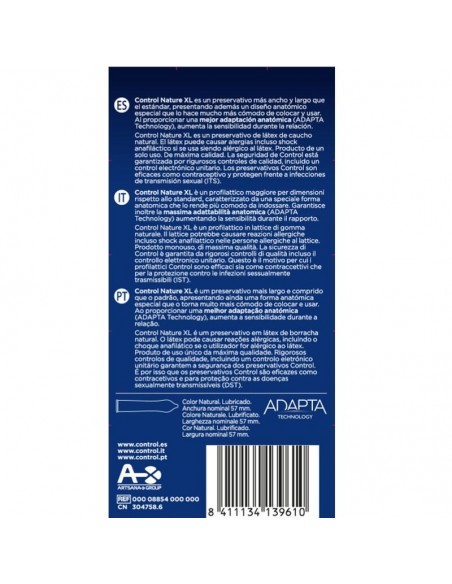 CONTROL ADAPTA NATURE XL PRESERVATIVOS 12 UNIDADES