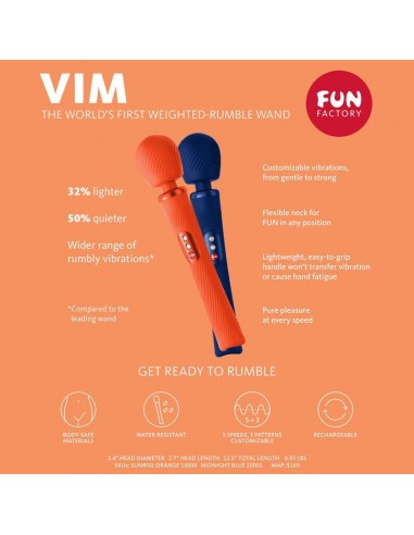 FUN FACTORY VIM WAND RUMBLE VIBRADOR RECARGABLE SILICONA AZUL MEDIANOCHE