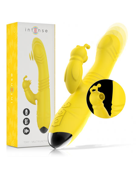 INTENSE TOKY VIBRADOR MULTIFUNCIoN RECARGABLE UP DOWN CON ESTIMULADOR DE CLITORIS AMARILLO