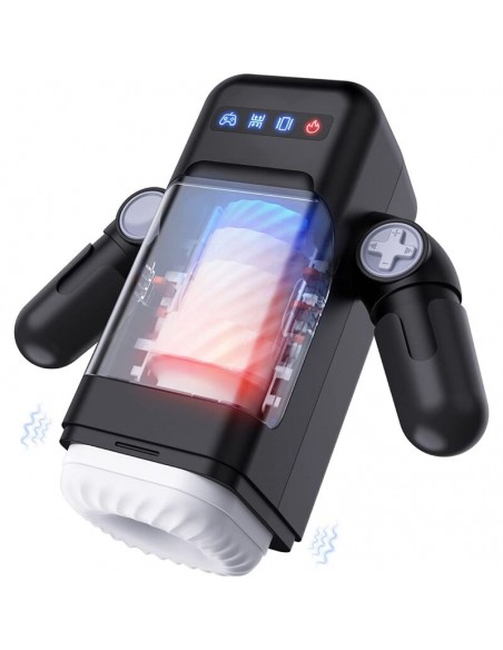 GAME CUP MASTURBADOR MASCULINO CON VIBRACIoN Y FUNCIoN CALOR CON SOPORTE PARA MoVILES NEGRO