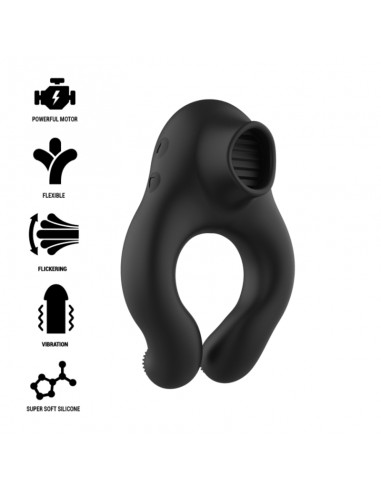 BLACKSILVER ANILLO VIBRADOR SILICONA 3 MOTORES RECARGABLE NEGRO