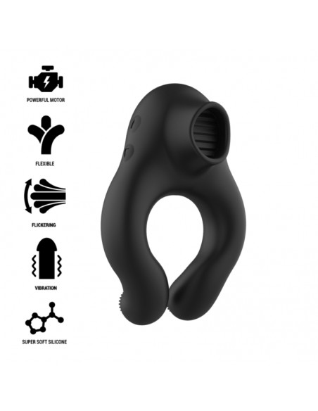 BLACKSILVER ANILLO VIBRADOR SILICONA 3 MOTORES RECARGABLE NEGRO