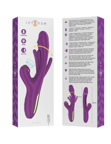INTENSE ATENEO VIBRADOR MULTIFUNCIoN RECARGABLE 7 VIBRACIONES CON LENGUA OSCILANTE Y SUCCIONADOR MORADO
