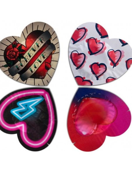 PASANTE PRESERVATIVO ROJO FORMA CORAZON BOLSA 144 UNIDADES