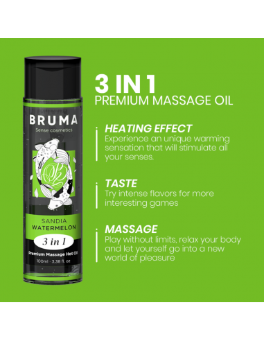 BRUMA ACEITE DE MASAJE PREMIUM EFECTO CALOR SABOR SANDiA 3 EN 1