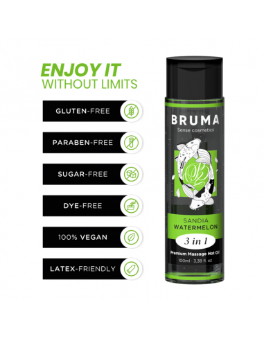 BRUMA ACEITE DE MASAJE PREMIUM EFECTO CALOR SABOR SANDiA 3 EN 1