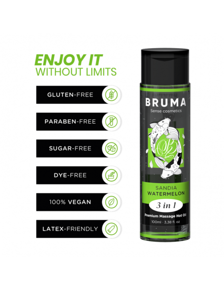 BRUMA ACEITE DE MASAJE PREMIUM EFECTO CALOR SABOR SANDiA 3 EN 1