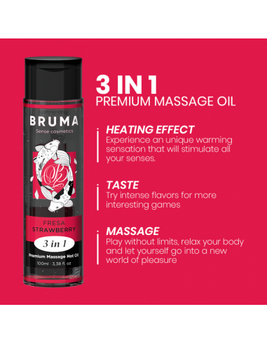 BRUMA ACEITE DE MASAJE PREMIUM EFECTO CALOR SABOR FRESA 3 EN 1