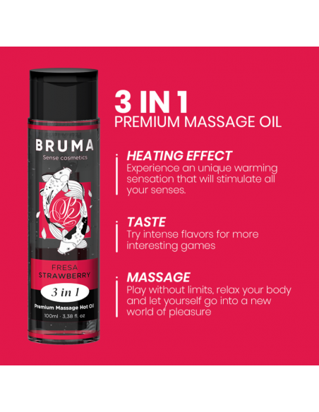 BRUMA ACEITE DE MASAJE PREMIUM EFECTO CALOR SABOR FRESA 3 EN 1
