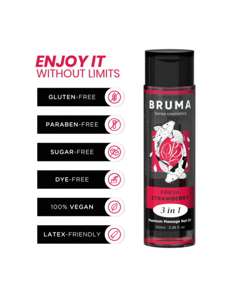 BRUMA ACEITE DE MASAJE PREMIUM EFECTO CALOR SABOR FRESA 3 EN 1