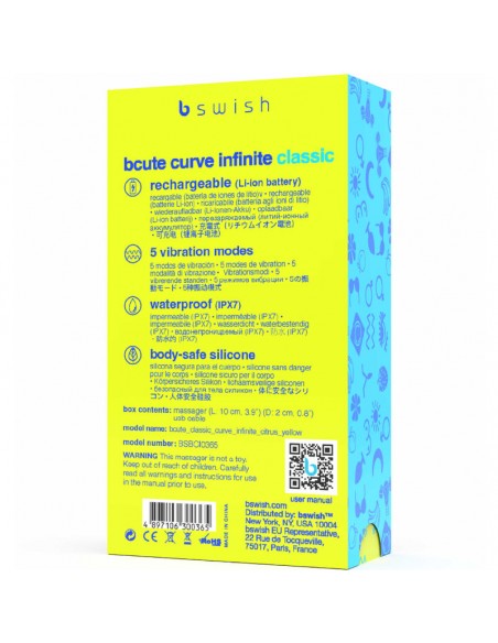 B SWISH BCUTE CURVE INFINITE CLASSIC VIBRADOR RECARGABLE SILICONA AMARILLO