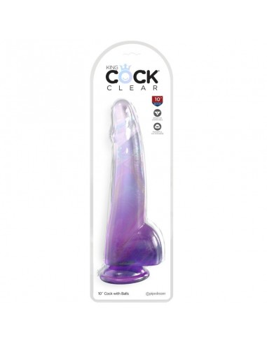 KING COCK CLEAR DILDO CON TESTICULOS 19 CM MORADO